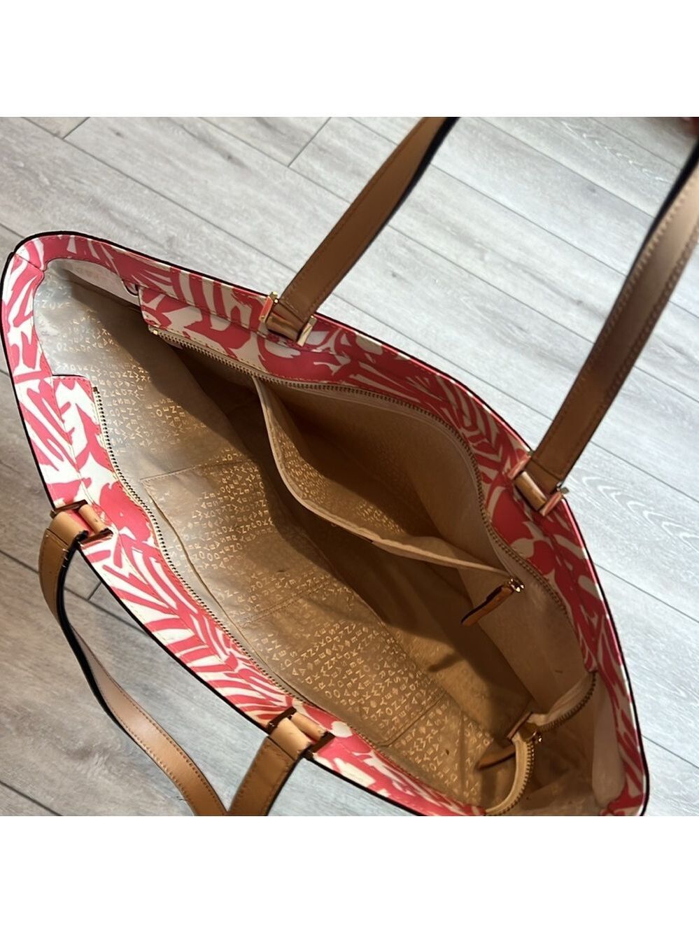 Kate Spade grant street Palm Pink Palm Leaf Print large leather Tote bag - Picture 8 of 10